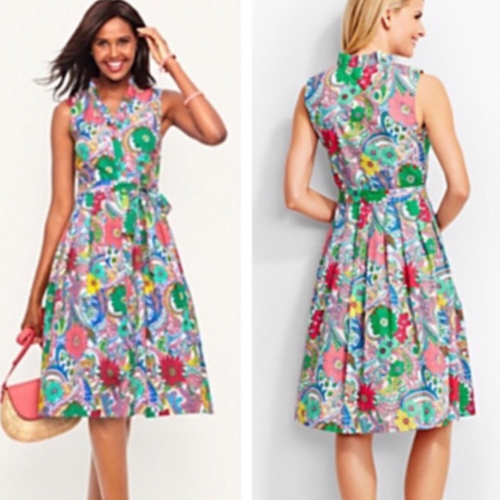 Talbot’s floral and paisley button dress with ruffled neckline